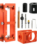Pro Grade Aluminum Door Hinge Jig And Mortise Lock Installation Kit With Dead Center Alignments and Router Bits for precise cuts.