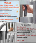 Comparison of velvet vs PU leather handle covers with features highlighted for Velvet Refrigerator Handle Covers Set Of 5 Washable Door Handle Protectors For Fridge Oven Stove Microwave Dishwasher Adjustable Fit Stain Resistant Grease Blocking Spill Guard Keeps Your Kitchen Clean; inset hand holding gray velvet cover on refrigerator
