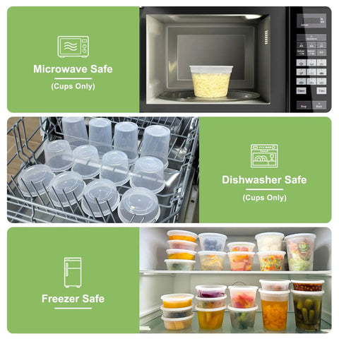 60 Complete Deli Container Sets With Lids, 32 16 8 Oz, 120 Pieces Total, Leak Proof BPA Free Airtight takeout storage in microwave, freezer, dishwasher