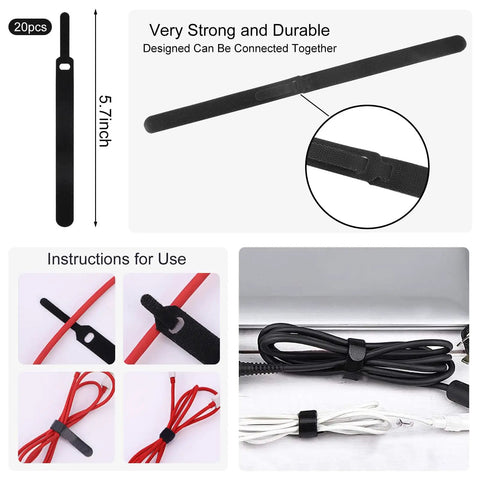 Image showcasing a part of the 137 Piece Cable Management Kit With 2 Durable Sleeves 100 Zip Ties 15 Adhesive Clips 10 Cable Clips And 10 Cable Zip Ties For TV Computer Office And Home Under Desk Neat Tidy Cables No Mess Setup with black zip ties securing cables.