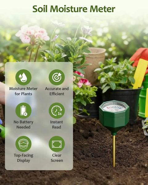 Soil Moisture Meter For Plants No Battery Required Hygrometer Sensor with root-level readings in garden soil, olive green