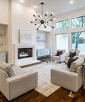 Living room with 12 Light Black Sputnik Chandeliers Mid Century Modern Semi Flush Mount Ceiling Fixture For Dining Room Kitchen Island Living Room Bedroom Soft Glow And Easy Install