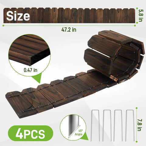 Wood Landscape Edging Border Kit 5.9 Inch High By 47 Inch Long No Fuss Weather Resistant Fir Wood Set Of Four Panels With U Shaped Nails.