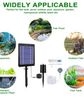 Diagram showing Pond Aerator With Independent Solar Air Pump, suitable for ponds, fish tanks, hydroponics with solar panel.