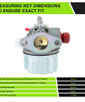 Go To Replacement Carburetor For Toro Recycler 22 Lawn Mower front view with key dimensions for accurate fitment