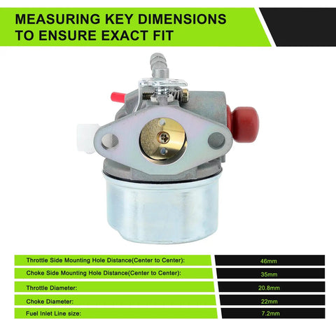 Go To Replacement Carburetor For Toro Recycler 22 Lawn Mower front view with key dimensions for accurate fitment
