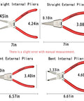 4 Pack Snap Ring Pliers Set With Circlip Pliers For Internal And External Rings showing straight and bent tip dimensions