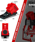 Clip-On Circuit Breaker Lockout Kit With Padlock And Tags For No Tool LOTO Locks, Grab-And-Go Design, Fits Handles Up To 0.63 Inch, OSHA Compliant Quick And Safe Electrical Lockout Tagout Gear installed on panel