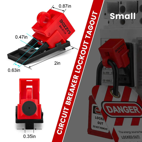 Clip-On Circuit Breaker Lockout Kit With Padlock And Tags For No Tool LOTO Locks, Grab-And-Go Design, Fits Handles Up To 0.63 Inch, OSHA Compliant Quick And Safe Electrical Lockout Tagout Gear installed on panel