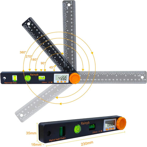 Digital Angle Finder Tool 7 Inch 0 To 360 Degree Protractor With LED Display and Bubble Levels