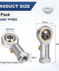 2-Pack PHSB3 Rod End Bearings, Right-Hand Thread 10-32, Self-Lubricating Female Thread Steel Joint With Jam Nuts For Forging Machines, CNC, Auto, Steering Linkages And Automation; 4.8mm bore