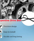 Heavy Duty L4 Engine Serpentine Drive Belt For 2006 2011 Honda Civic 1.8 Liter on engine showing precision design and durability.