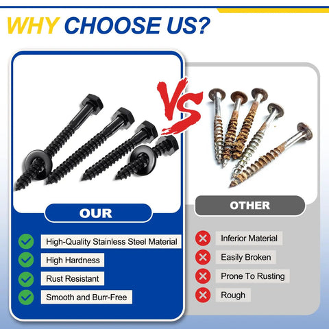 Comparison of Beefy Heavy Duty Stainless Steel 304 Hex Head Lag Screws Kit with other rust-prone screws