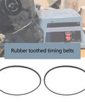 Two Pack 160XL037 Timing Belts 50 Tooth 10mm Wide 406mm Perimeter Cogged Rubber Drive Belt With Fiberglass Cord displayed against machinery backdrop