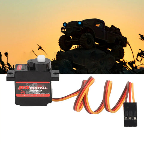 Heavy Duty RC Servo Motor Crushing Heavy Loads With Rock Solid High Torsion And Lightning Fast Response A Smooth Operator For Crawler Cars Robot Arms And Airplane Builds against a sunset silhouette background.