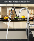 Three Function Pull Down Kitchen Faucet Head Replacement With 12 Adapters Chrome Finish for Moen Delta Kohler in use