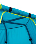 Backyard Jungle Gym Climbing Set With Adjustable Steel Frame Weather Resistant Canopy And Platform Outdoor Playset For Kids Ages 3 To 12 Expands From 22 To 47 Inches Built To Hold Up To 220 Lbs. close-up of blue canopy