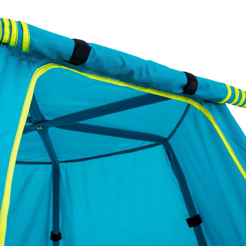 Backyard Jungle Gym Climbing Set With Adjustable Steel Frame Weather Resistant Canopy And Platform Outdoor Playset For Kids Ages 3 To 12 Expands From 22 To 47 Inches Built To Hold Up To 220 Lbs. close-up of blue canopy