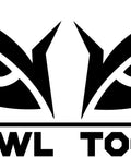Logo design for Owl Tools featuring stylized owl eyes and bold text on a white background