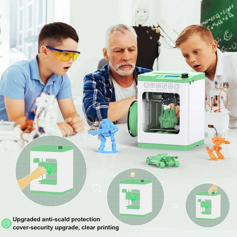 Children and an adult using Tina2S 3D Printer With WiFi Cloud Printing, Fully Assembled And Auto Leveling, educational model making.