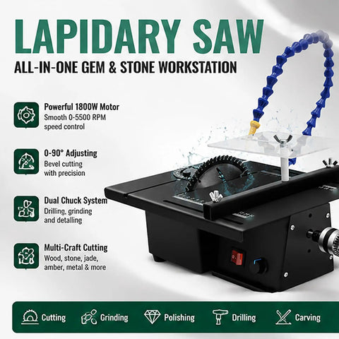 1800W Bench Lapidary Saw Kickass Rock Polisher With 5500Rpm Copper Motor And Adjustable Angle Guard With Flexible Shaft for stone cutting.