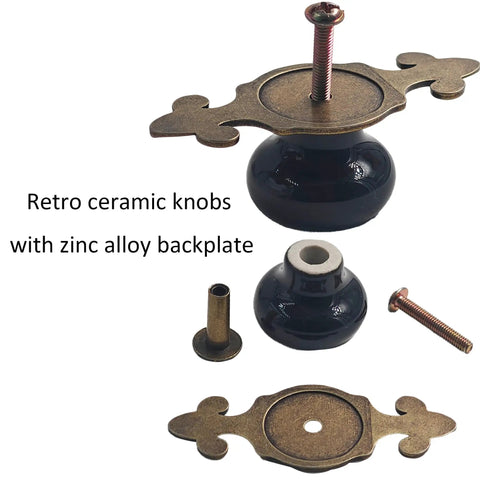 Retro Ceramic Mushroom Knob Set Of 5 With Zinc Alloy Backplates Bronze And Black Finish For Dresser Cabinet Wardrobe Vintage Pull Handles