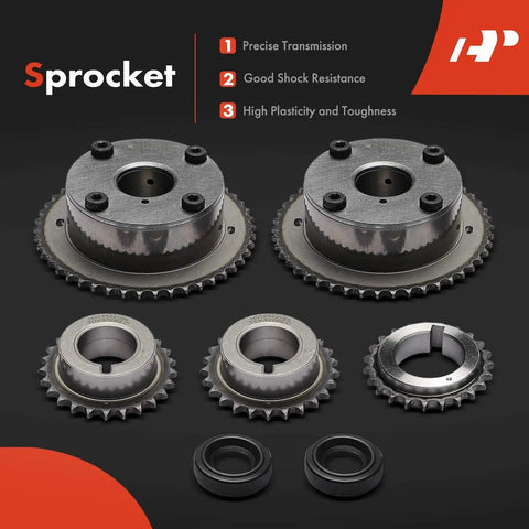 Engine Timing Chain Kit With VVT Sprocket 19 Piece For Ford Lincoln Mercury 3.5L V6, sprockets and bolts displayed