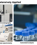 Image showcasing 2ml Borosilicate Glass Autosampler Vials 1000 Pack With 9 425 Screw Tops For HPLC And GC Chromatography in lab settings.