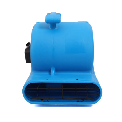 Front view of a blue Three Speed Air Mover With Three Quarter Horsepower And 3000 CFM For Quick Drying And Air Circulation In Home Or Vehicle.