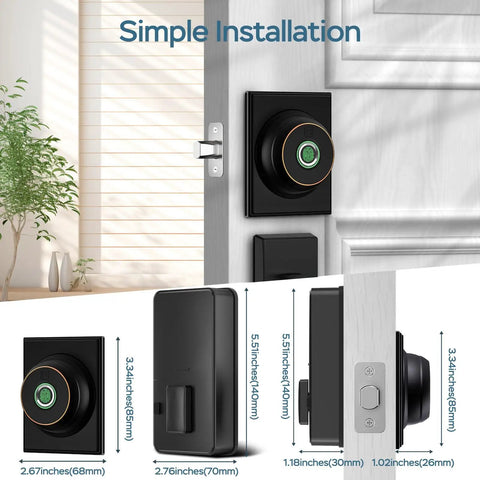 Smart Fingerprint Deadbolt With App Bluetooth For Front Door Keyless Entry Lock 0.3 Second Unlock Biometric 360 Degree ID