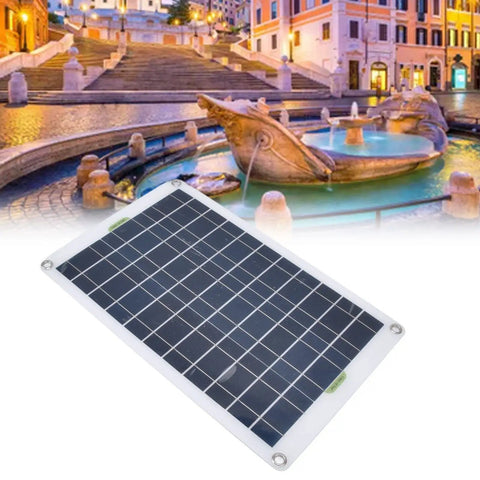 Heavy Duty 50W Solar Fountain Pump For Outdoor Bird Bath And Fish Pond Drop Dead Quiet Low Noise Water Feature With Rugged Construction And Smooth No Fuss Operation solar panel placed near a decorative outdoor fountain.