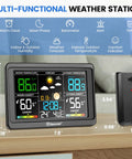 Wireless Outdoor Remote Sensor For 208665 Weather Station Indoor Outdoor Thermometer Replacement Humidity Sensor 200ft Transmission Range Battery Powered Black Easy Setup And Durable Signal next to multifunctional weather station display.