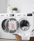 Large Shoe Dryer Bag For Sneakers With Zipper And Strap 15.7x15.7 Inch in use on front-loading washer with sneakers inside