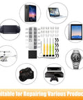 Eyeglasses Repair Kit With Precision Screwdrivers Magnetic Tweezers Replacement Nose Pads And Screws Cleaning Cloth And Multi Tool For Glasses Sunglasses Watches And Clocks Everyday Fix Grab And Go, shown with various devices.