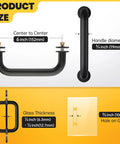 Sleek Matte Black Shower Door Handle With Six Inch Center To Center And Heavy Duty 304 Stainless Steel Round Tube Design For Rust Resistant Bathroom Hardware That Is Built Different Now dimensions showing center to center and handle diameter