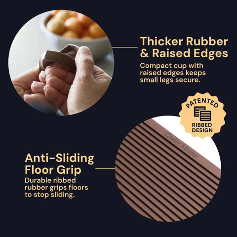 Close-up of brown non slip rubber furniture pad with ribbed design and anti-sliding grip, showing thicker rubber and raised edges.
