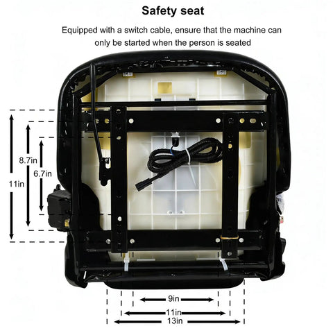 Image showing back view of Heavy Duty Forklift Seat With Switch Replacement For Lawn Mower And Tractor Seats, safety features visible.