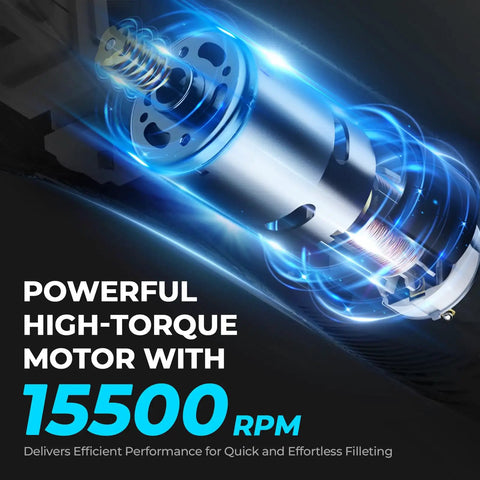 Close-up of the Speed Demon 110V Electric Fillet Knife Powerhouse With High Torque Motor ETL Safety Certified showcasing the motor.