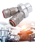 Two Way Connector Chrome Plated Pneumatic Quick Coupler With Self Locking Mechanism for One Handed Quick Connect G1/4in Thread