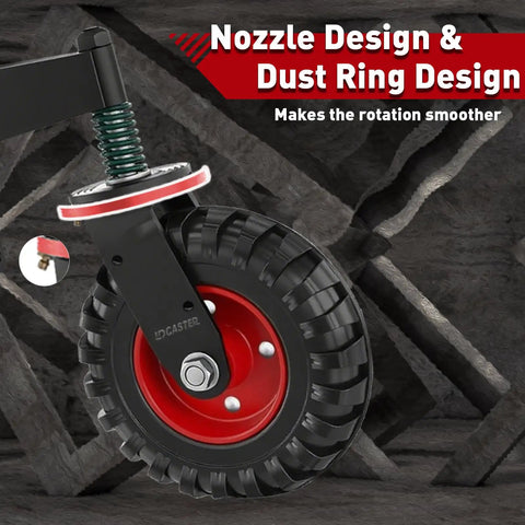 Heavy Duty 6 Inch Gate Wheels For Wooden Gates, Spring Loaded With 550 Lb Capacity, 360 Degree Swivel Caster, red design