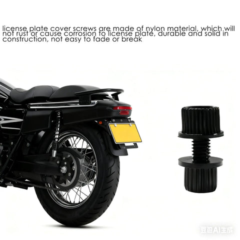 Durable Nylon License Plate Screws Bolts Nuts Kit For Motorcycle And Bike Frame shown near motorcycle wheel.