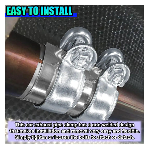 2 Inch Automotive Exhaust Pipe Band Clamp Made from 409 Stainless Steel for a Rock Solid Hold Rust Proof Galvanized Finish heavy duty close-up view.