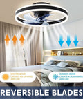 Low Profile Flush Mount Ceiling Fan With Dimmable LED Light And Remote Bladeless 19.7 Inch Indoor Ceiling Fan showcasing airflow modes