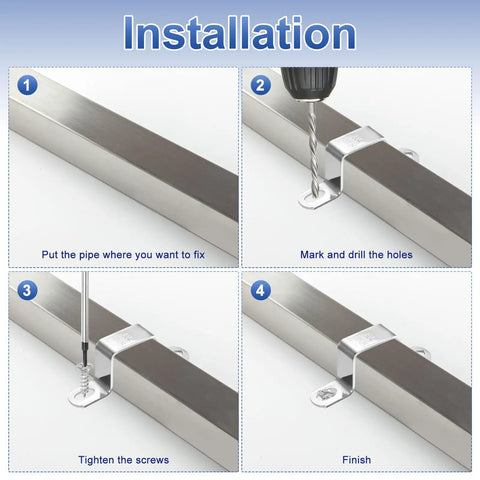 U Shaped Connector Bracket 6 Pack Heavy Duty 80x80mm 304 Stainless Steel Square Pipe Clamp installed on square tube