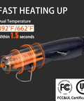 Mini Heat Gun With Reflector Nozzles Kit 350W Fast Heat Hot Air Gun With Overload Protection Ergonomic Lightweight Design Dual Temp Settings 392 F To 662 F 6.6 Ft Cable Awesome For Craft Shrink Wrapping Tubing And Paint Stripping on display with FCC and UL certification logos.