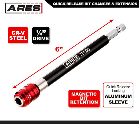 6 Inch Drill Extension Bit Holder With Quick Release For One Quarter Inch Drive Bits Magnetic Retention And Easy Bit Swaps Like A Breeze Built From Chrome Vanadium Steel For Heavy Duty Jobs