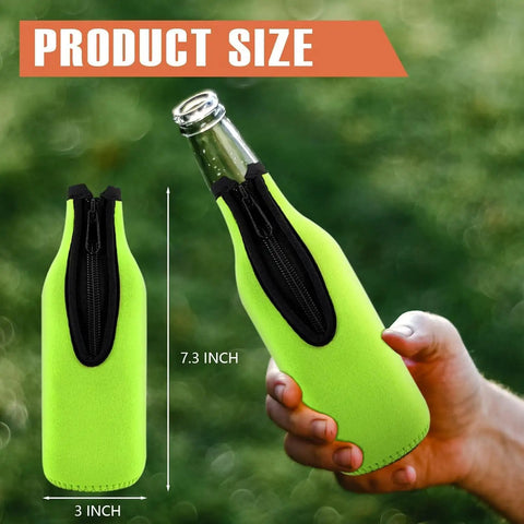 Insulated Beer Bottle Koozies Set Of Four Color Covers Keeps Drinks Cold And Hands Warm With Thick Neoprene And Stitched Edges Zip Up Bottle Jackets Enclosed Bottom For Regular 12 Oz Bottles shown on a 12 oz bottle
