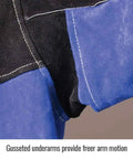 Close-up of gusseted underarms on Color Block Leather Welding Jacket With Premium Split Cowhide Stand Up Welder Collar Size 2X Large