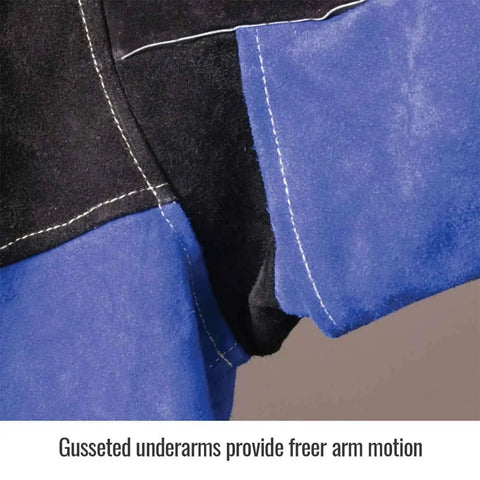 Close-up of gusseted underarms on Color Block Leather Welding Jacket With Premium Split Cowhide Stand Up Welder Collar Size 2X Large