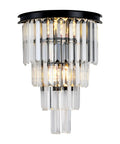 Black Crystal Wall Sconce With 4 Tier Crystal Display Modern Wall Light Fixture Bedside Mount Lamp For Dining Room Living Room Bedroom Kitchen And Hallway Lighting, featuring clear K9 crystals and black metal mount.
